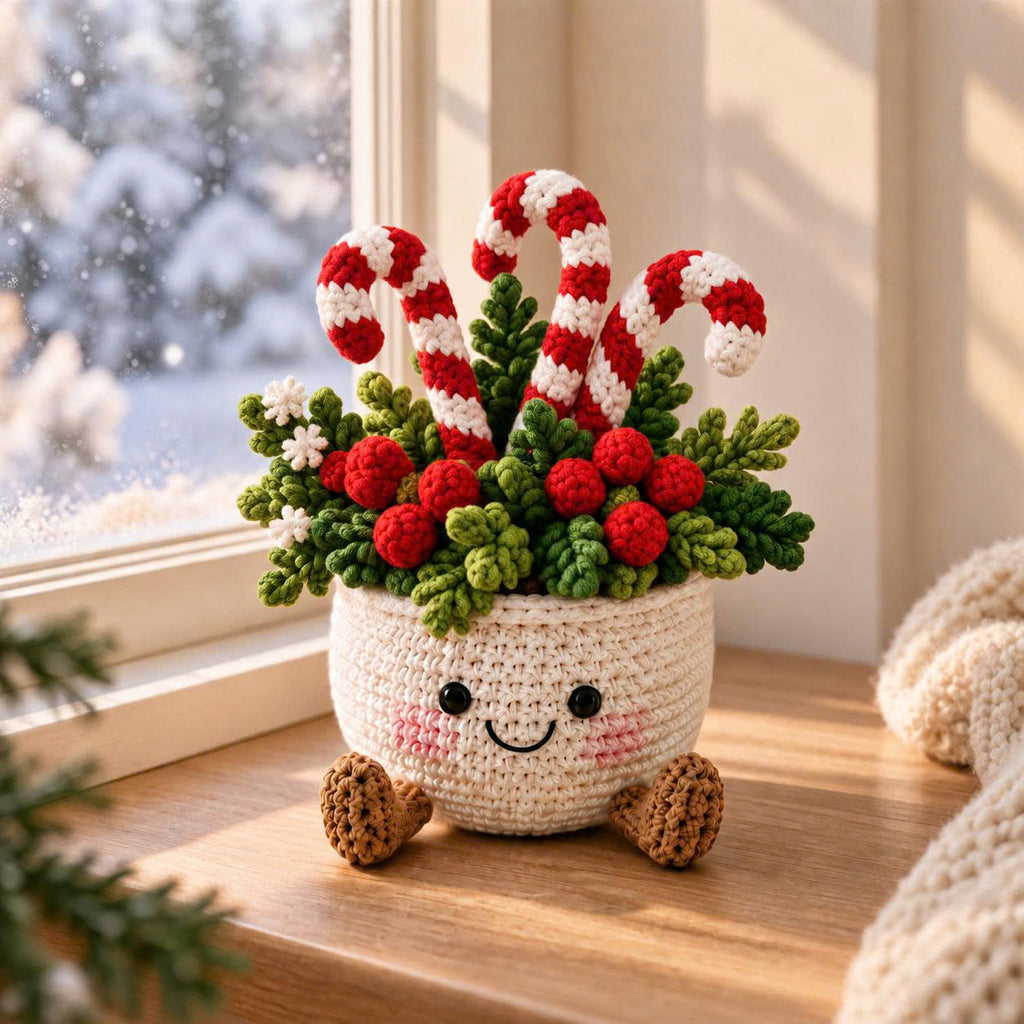 Personalized Set - Crochet - Christmas Plant Pot Holiday Decor Gift