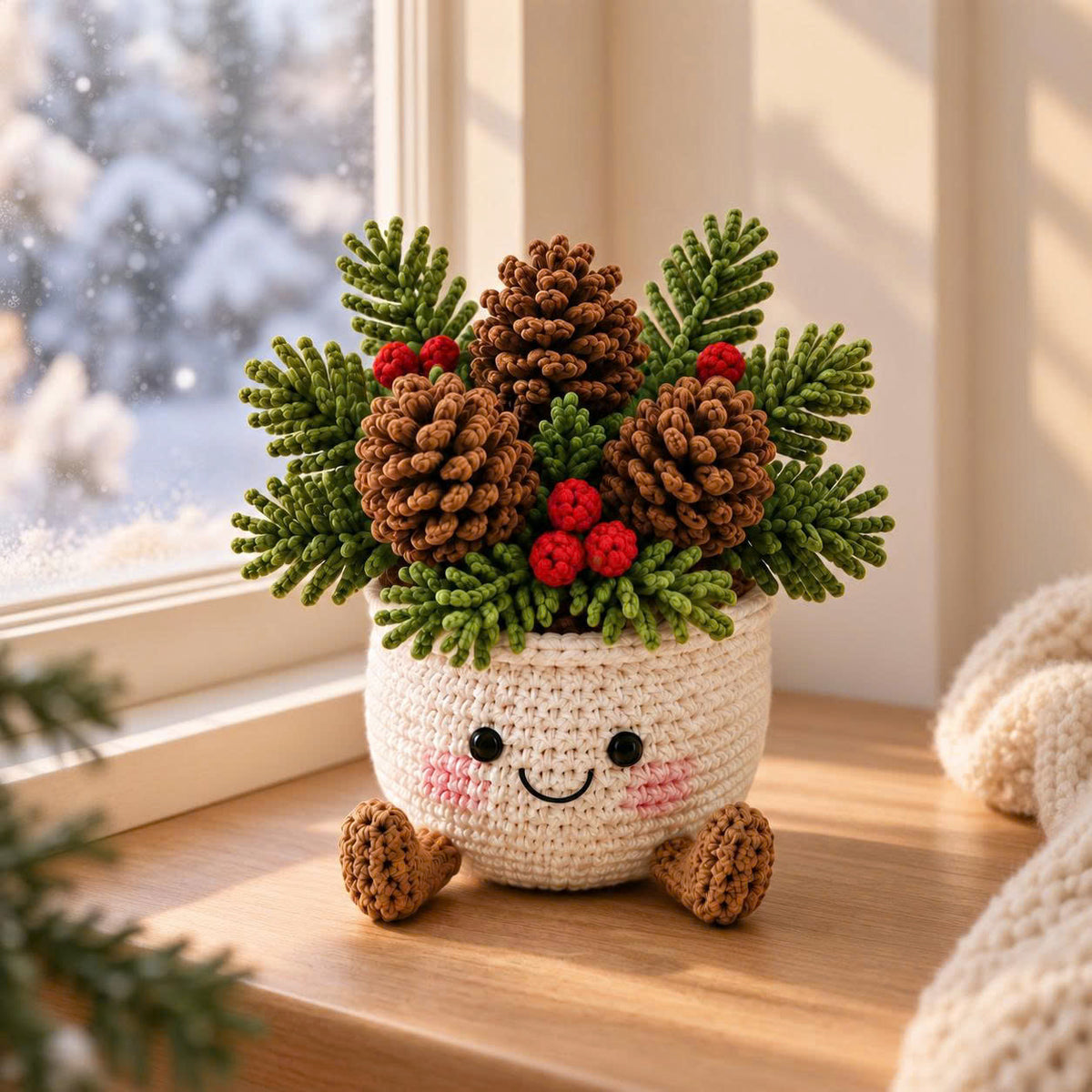 Personalized Set - Crochet - Christmas Plant Pot Holiday Decor Gift