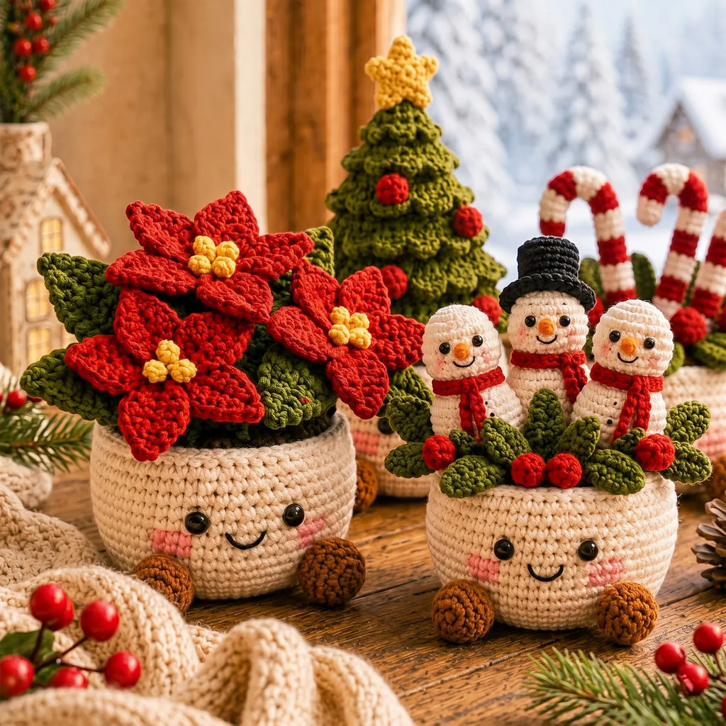Personalized Set - Crochet - Christmas Plant Pot Holiday Decor Gift