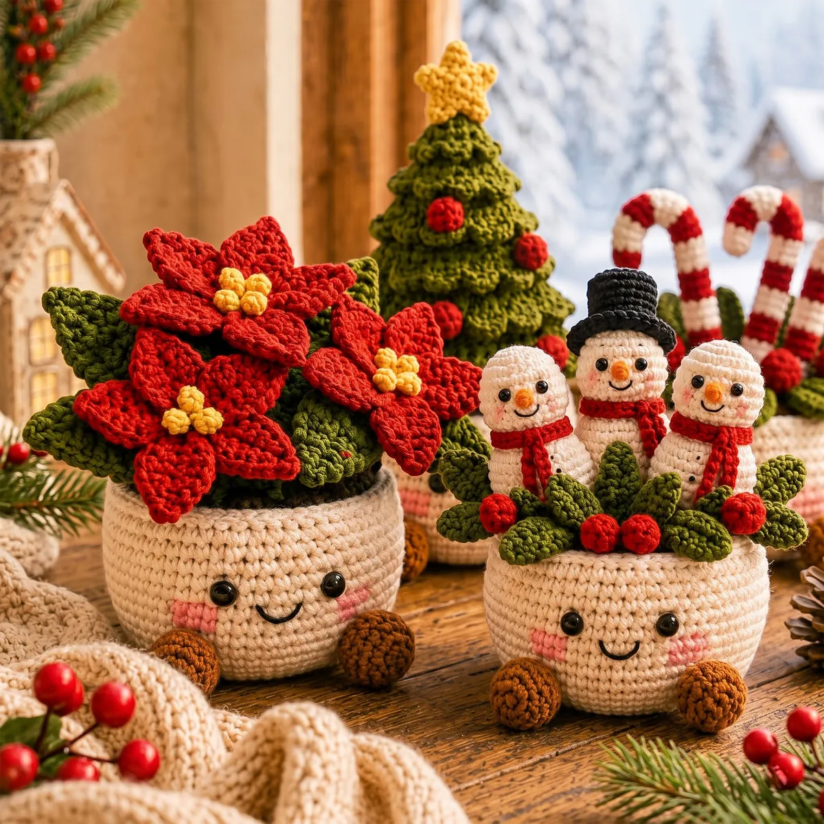 Personalized Set - Crochet - Christmas Plant Pot Holiday Decor Gift