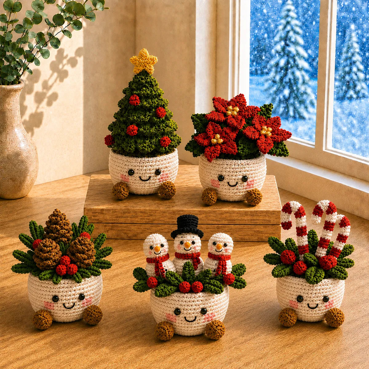 Personalized Set - Crochet - Christmas Plant Pot Holiday Decor Gift