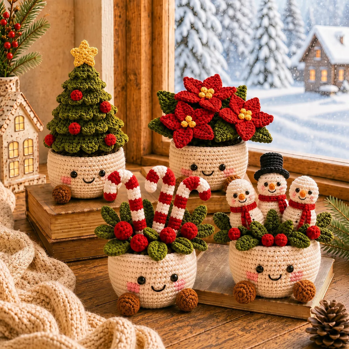 Personalized Set - Crochet - Christmas Plant Pot Holiday Decor Gift