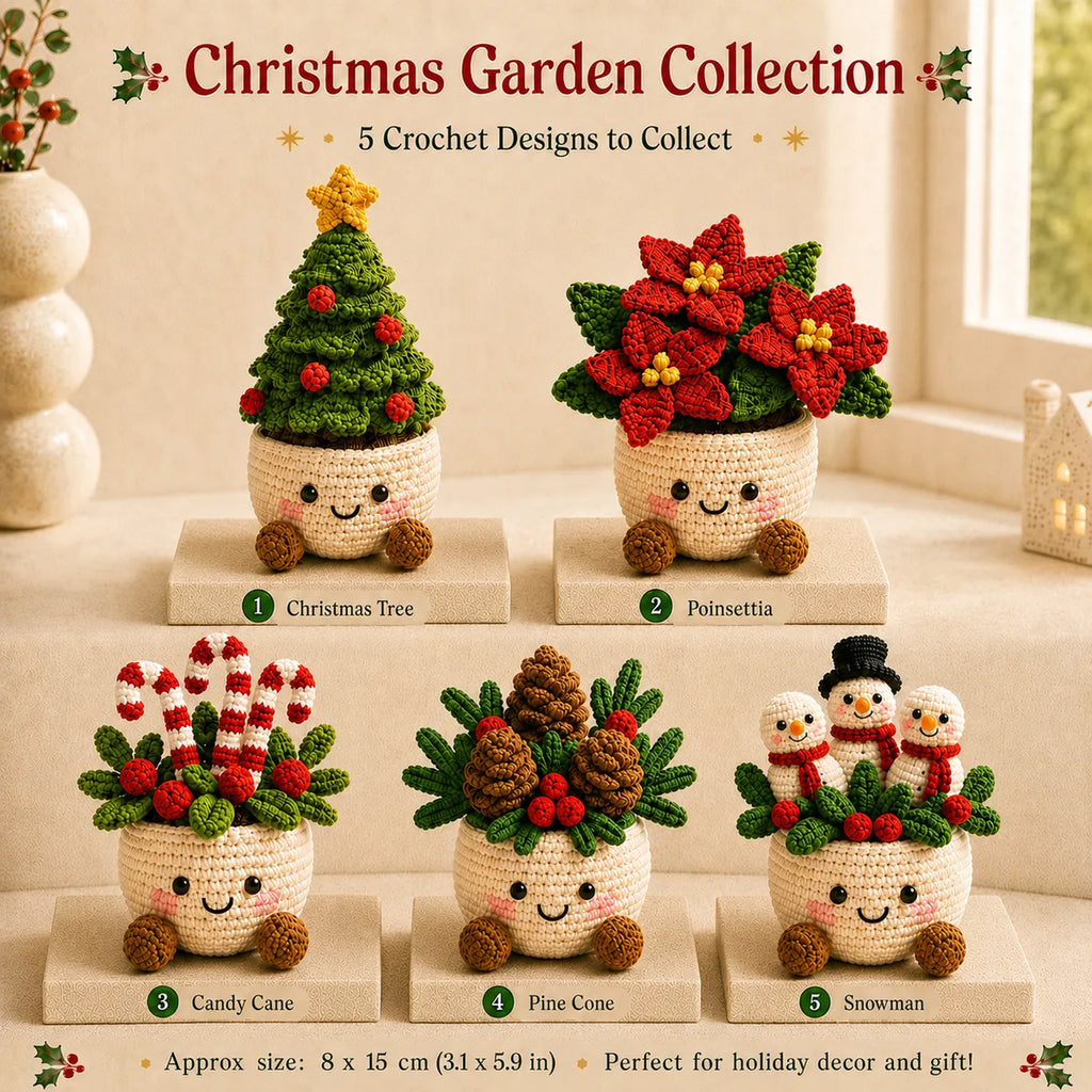 Personalized Set - Crochet - Christmas Plant Pot Holiday Decor Gift