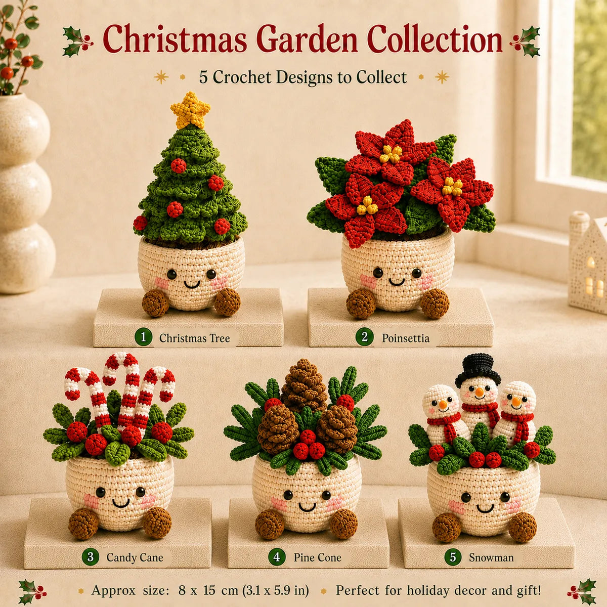 Personalized Set - Crochet - Christmas Plant Pot Holiday Decor Gift