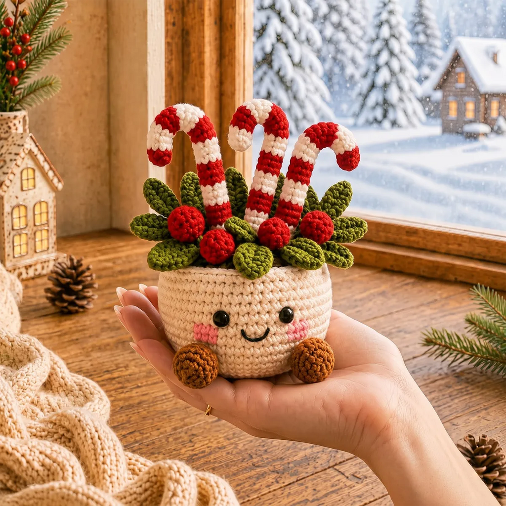 Personalized Set - Crochet - Christmas Plant Pot Holiday Decor Gift