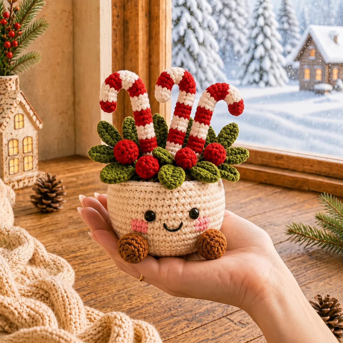 Personalized Set - Crochet - Christmas Plant Pot Holiday Decor Gift