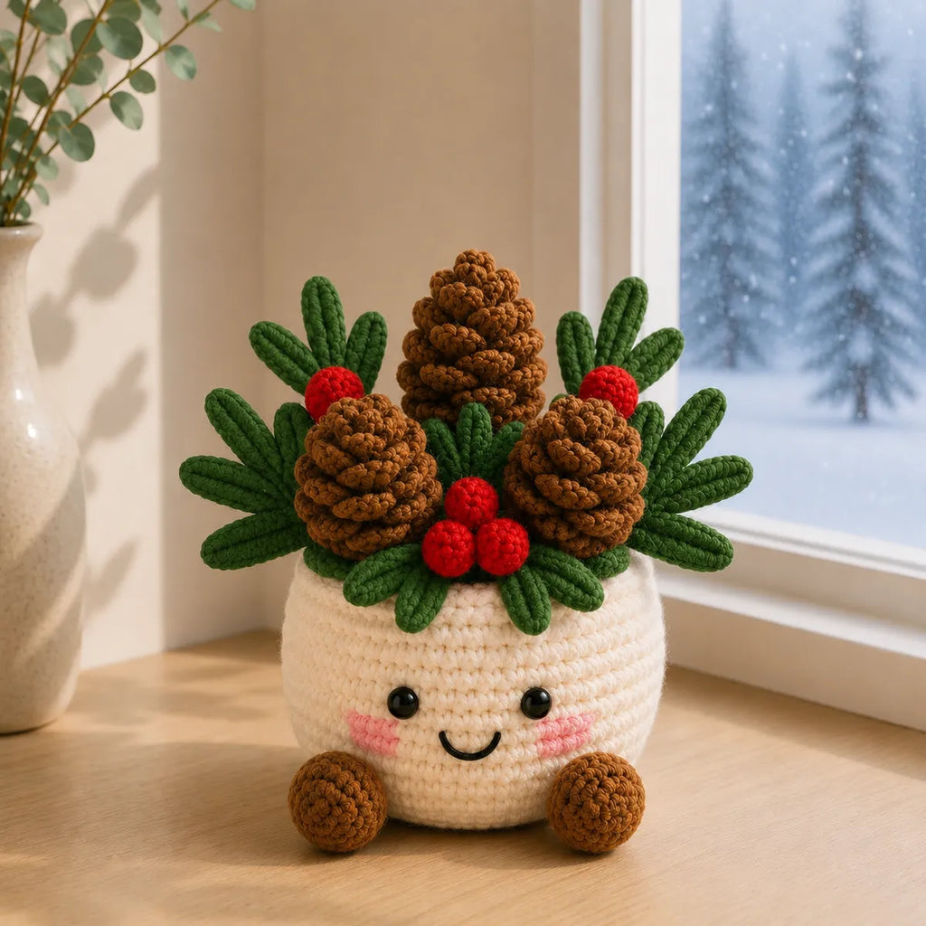 Personalized Set - Crochet - Christmas Plant Pot Holiday Decor Gift