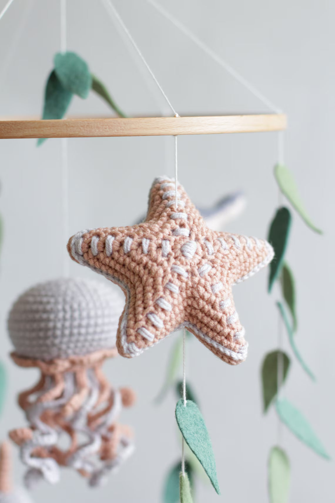 Ocean baby mobile. Nautical baby mobile. Ocean baby mobile with Narwhal, Jellyfish, Turtle, Stingray fish, Shark, Starfish and Puffer fish
