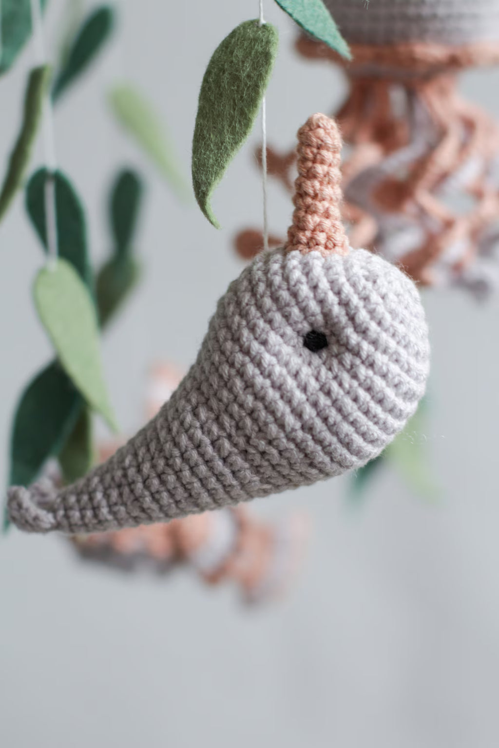 Ocean baby mobile. Nautical baby mobile. Ocean baby mobile with Narwhal, Jellyfish, Turtle, Stingray fish, Shark, Starfish and Puffer fish