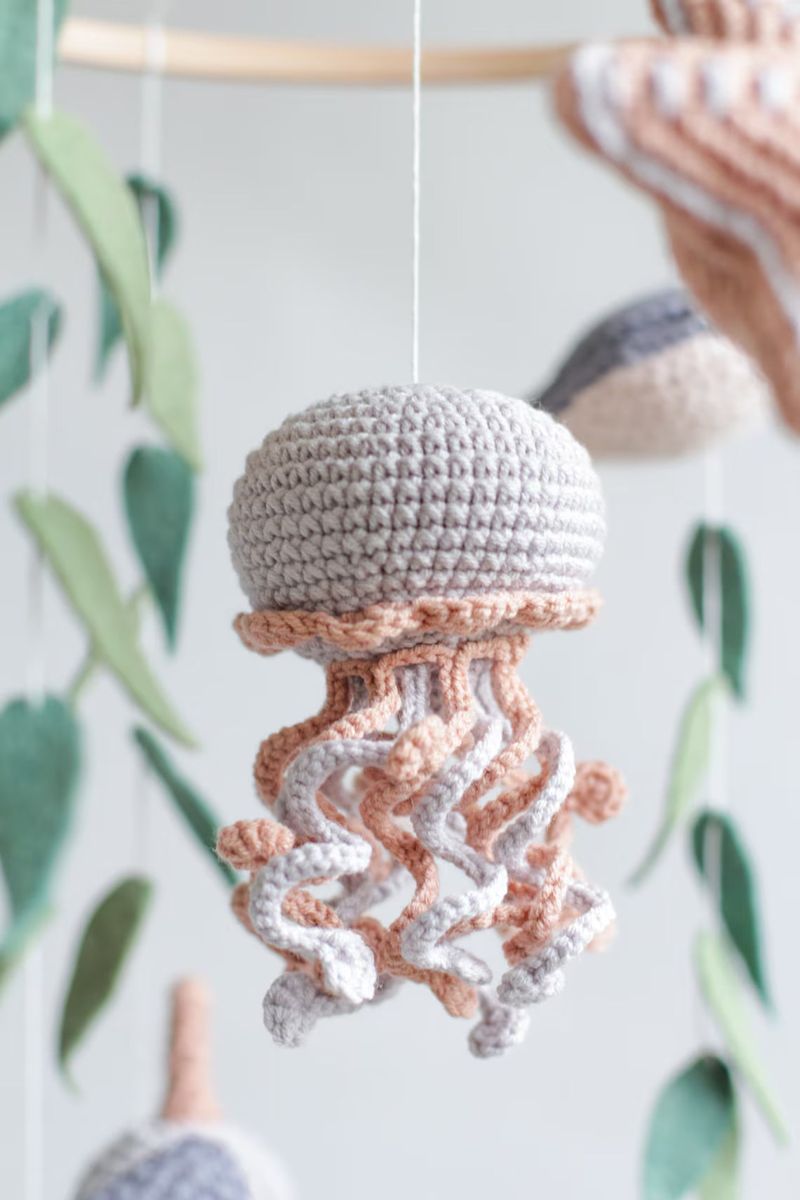 Ocean baby mobile. Nautical baby mobile. Ocean baby mobile with Narwhal, Jellyfish, Turtle, Stingray fish, Shark, Starfish and Puffer fish