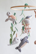 Ocean baby mobile. Nautical baby mobile. Ocean baby mobile with Narwhal, Jellyfish, Turtle, Stingray fish, Shark, Starfish and Puffer fish