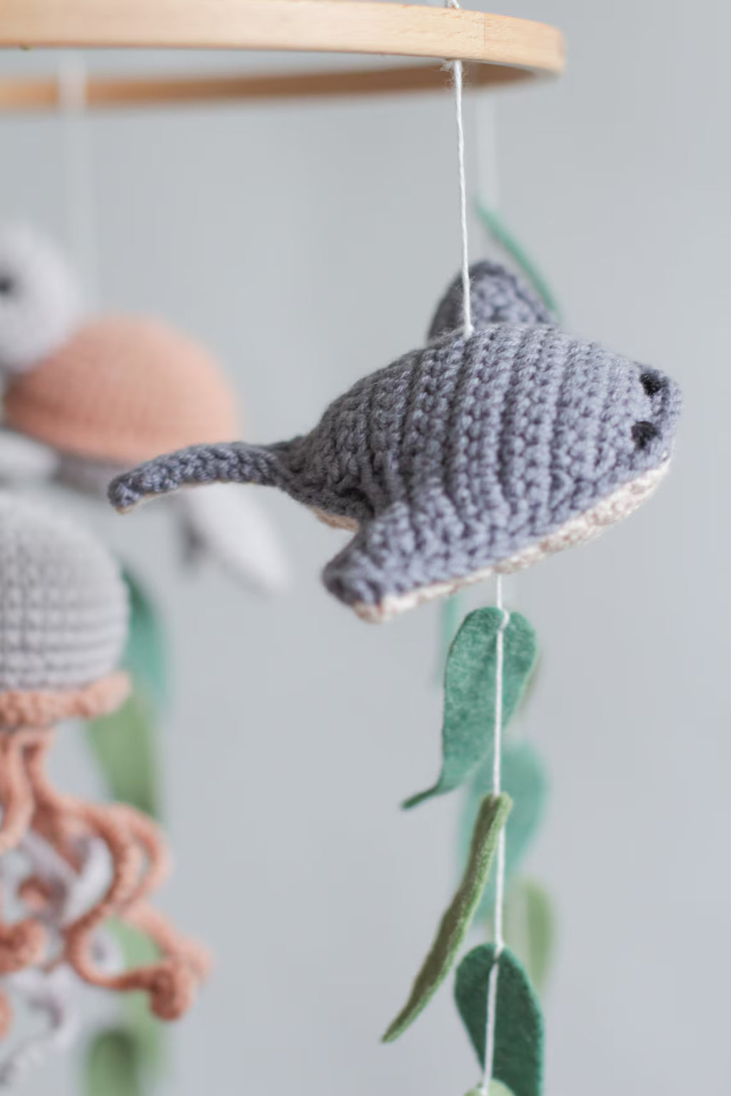 Ocean baby mobile. Nautical baby mobile. Ocean baby mobile with Narwhal, Jellyfish, Turtle, Stingray fish, Shark, Starfish and Puffer fish