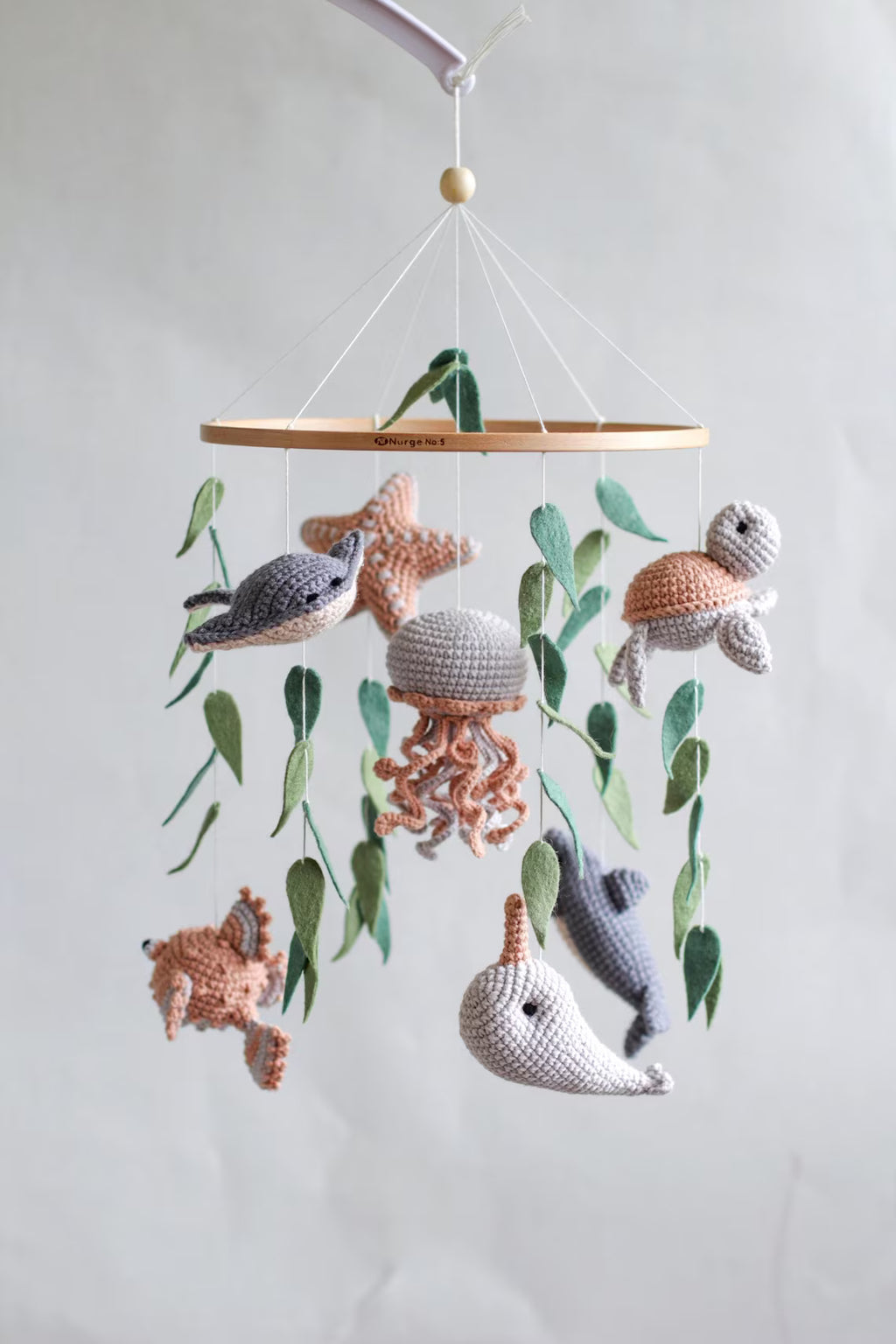 Ocean baby mobile. Nautical baby mobile. Ocean baby mobile with Narwhal, Jellyfish, Turtle, Stingray fish, Shark, Starfish and Puffer fish