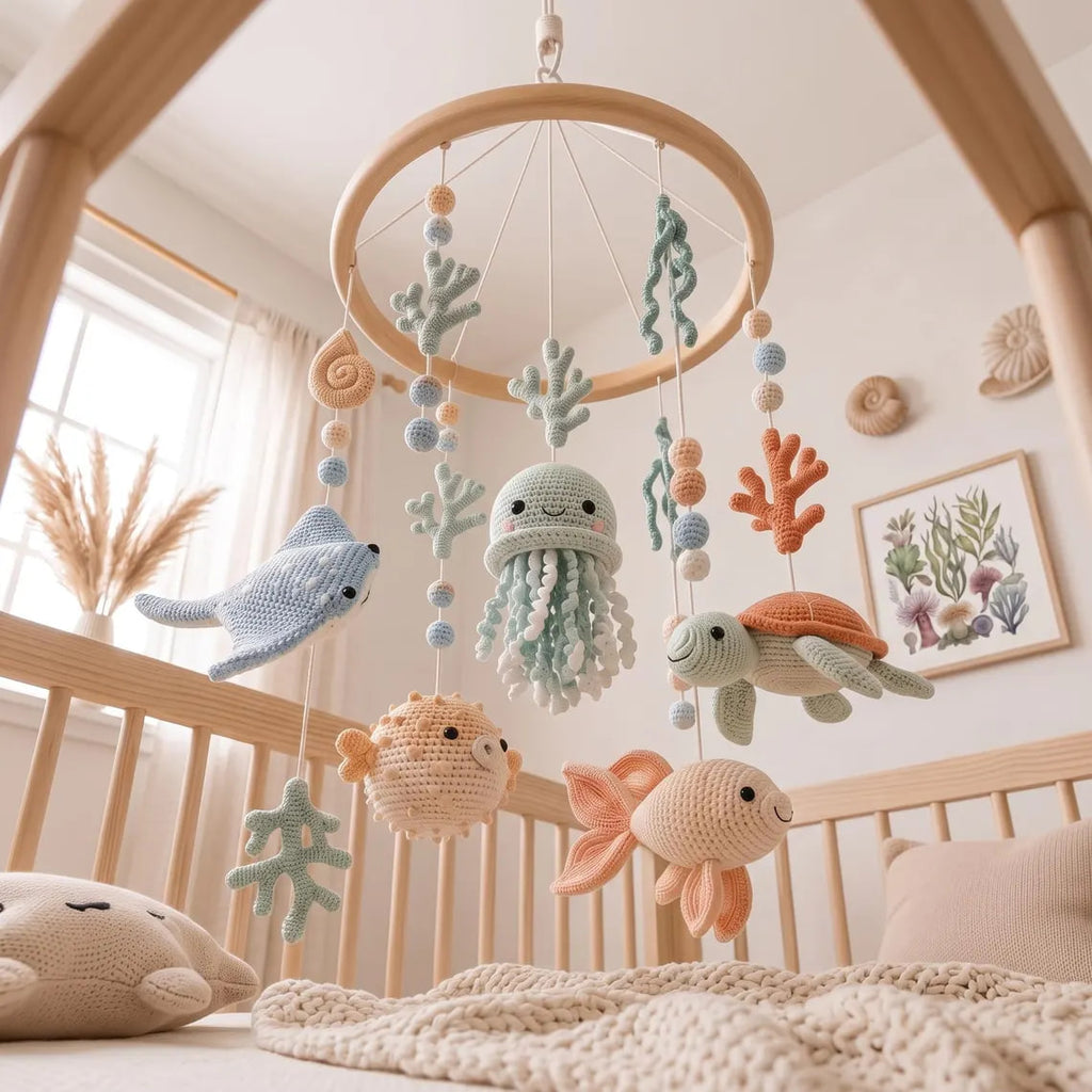 Ocean Crochet Baby Mobile – Handmade Under The Sea Nursery Decor