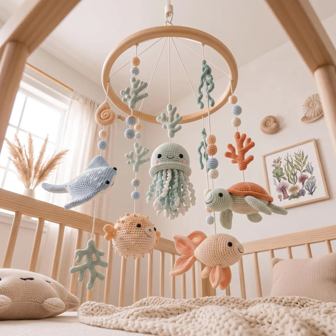 Ocean Crochet Baby Mobile – Handmade Under The Sea Nursery Decor