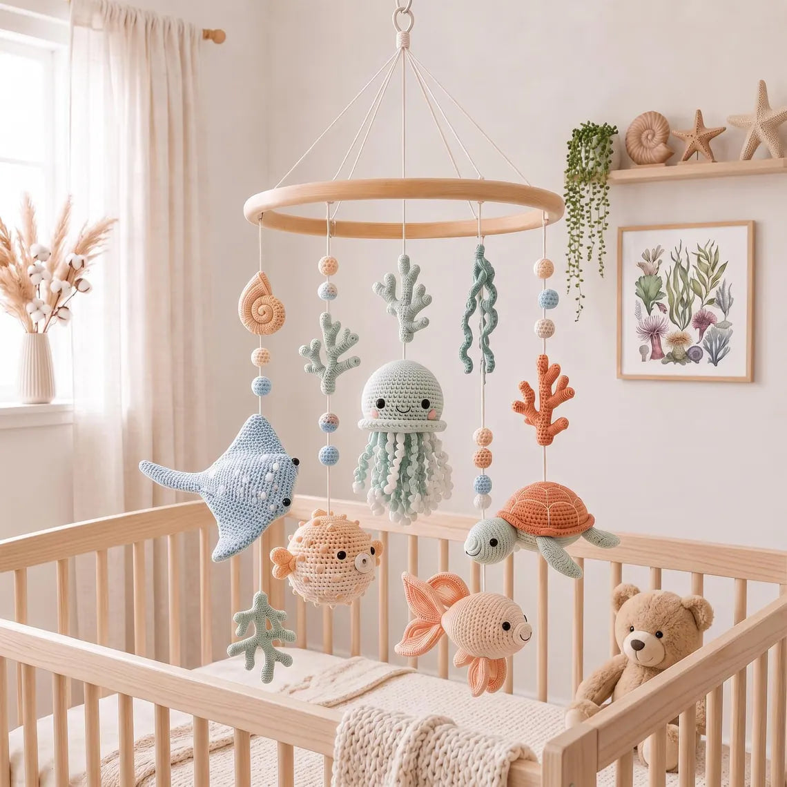 Ocean Crochet Baby Mobile – Handmade Under The Sea Nursery Decor