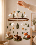 Crochet Sleeping Woodland Baby Mobile – Deer Bear Fox Nursery Decor | Handmade Baby Shower Gift